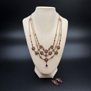 Avon Spice Blossom Necklace Earrings Set Rhinestone Floral Gold Tone Y2K Retro